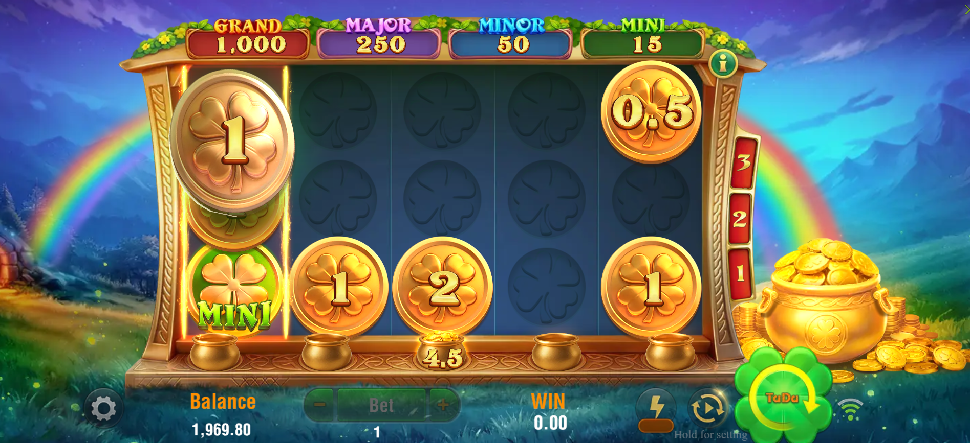 777 Rainbow Rampage Hold and Win Bonus in play