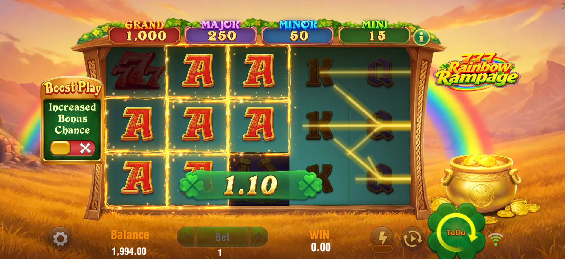 777 Rainbow Rampage offers 25 paylines