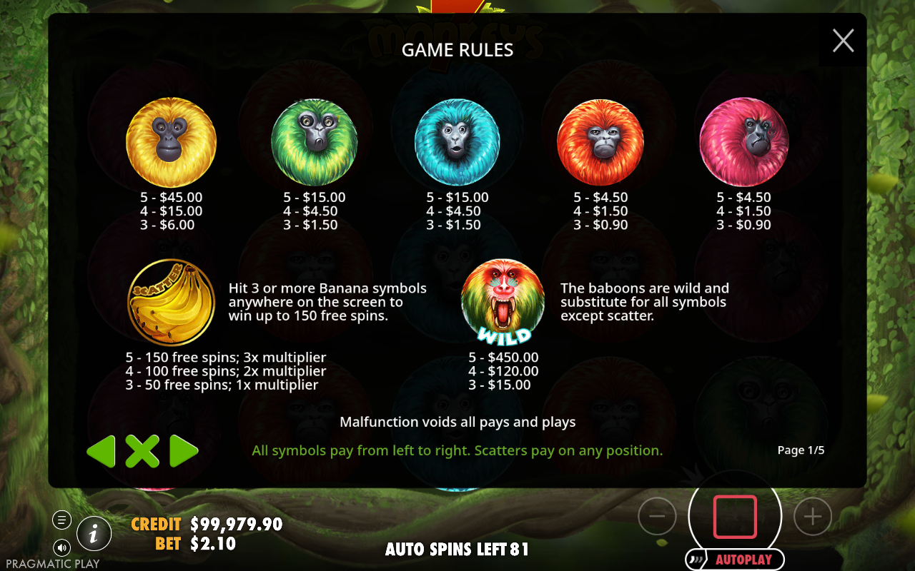 7 Monkeys information screen