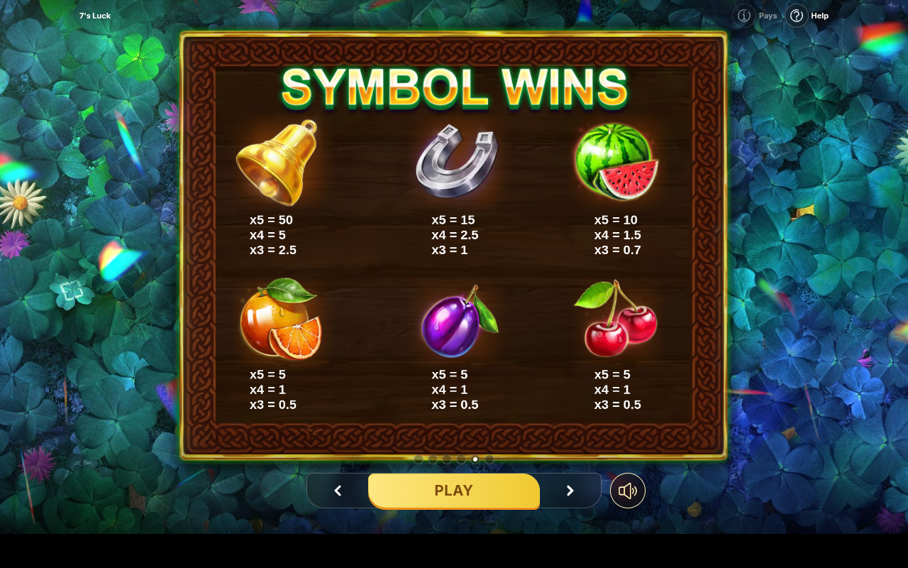 7's Luck information screen