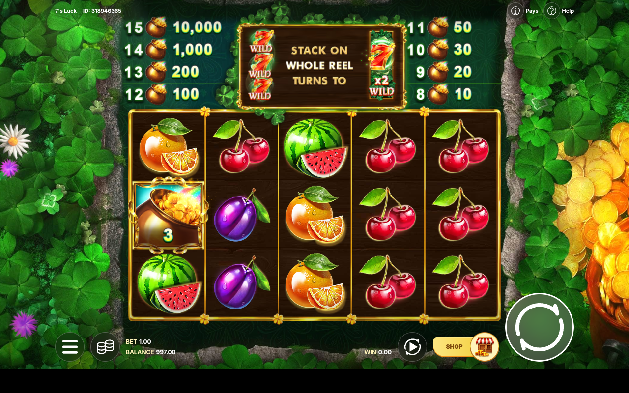 7's Luck gameplay showing the wild stack feature