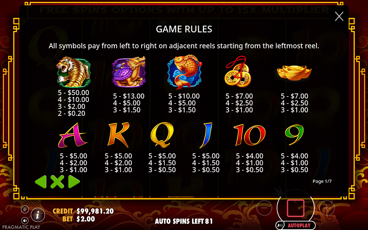 8 Dragons information screen