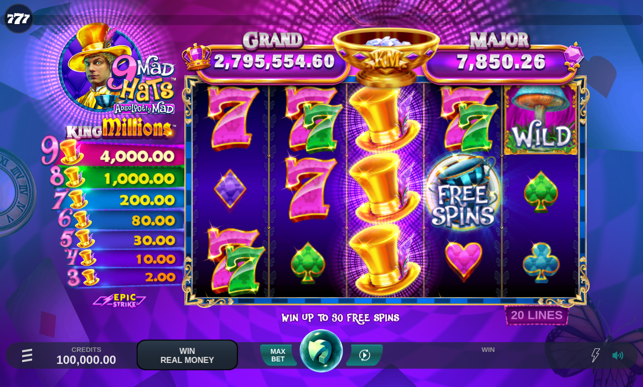 9 Mad Hats King Millions base game