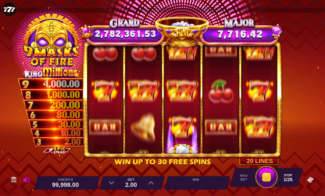 9 Masks of Fire King Millions base game