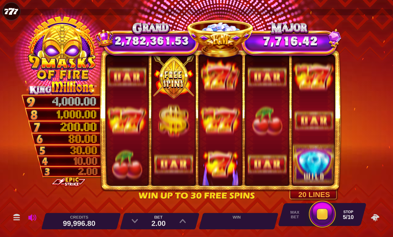 9 Masks of Fire King Millions gameplay