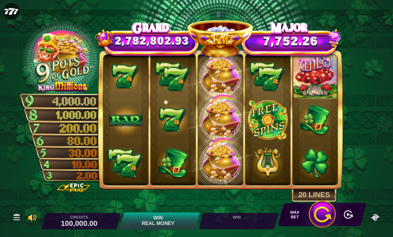 9 Pots of Gold King Millions base game