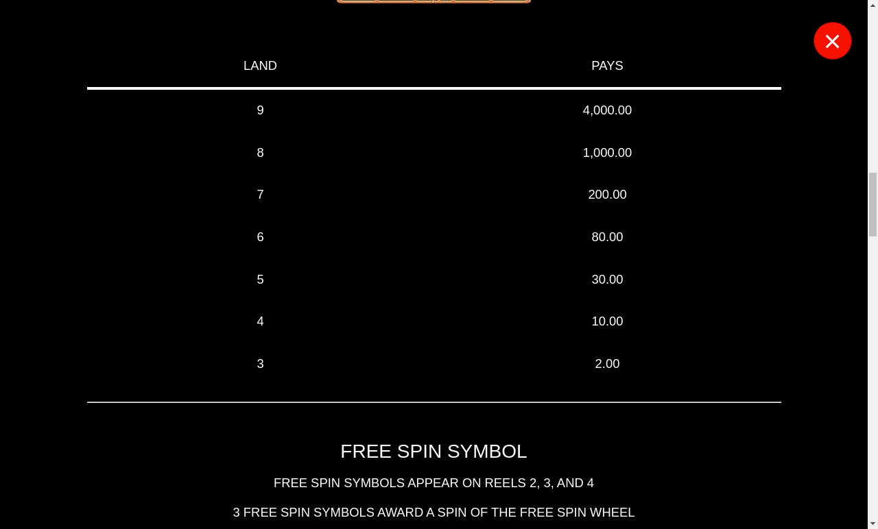 9 Pots of Gold King Millions Epic Strike paytable information screen