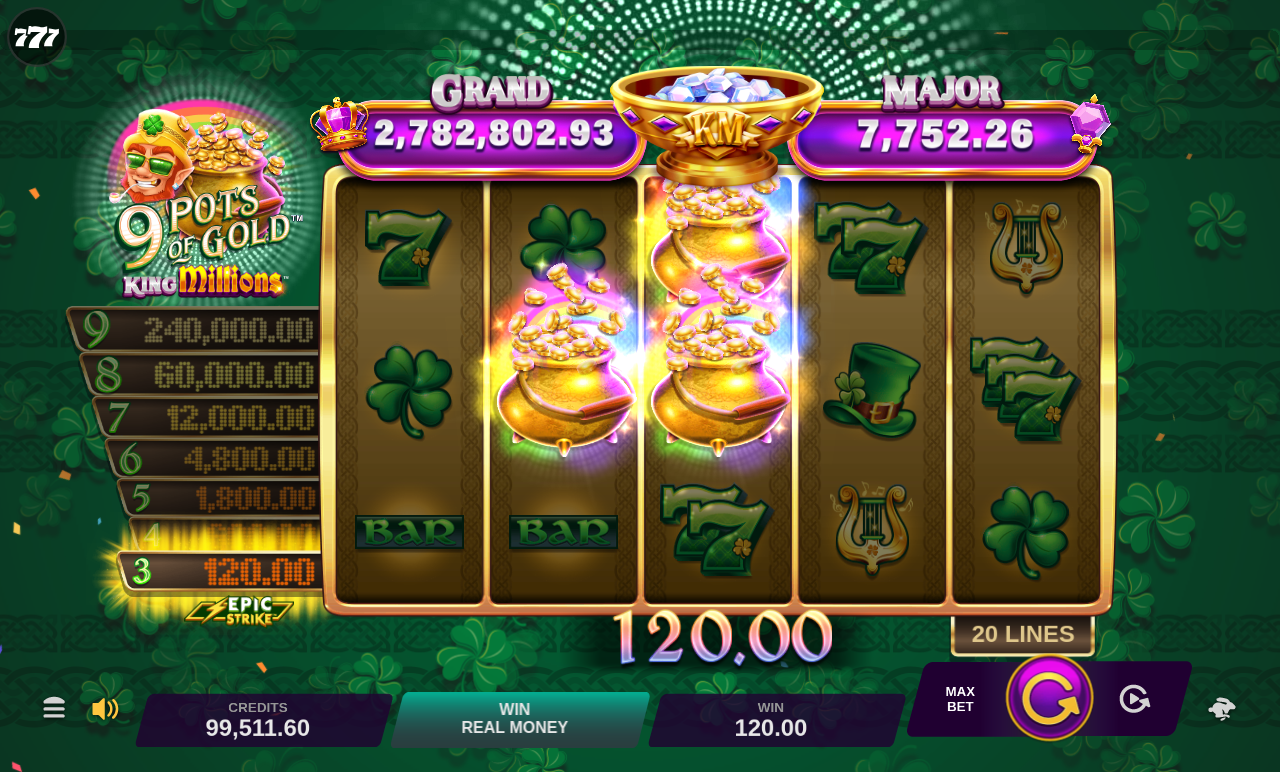 9 Pots of Gold King Millions gameplay