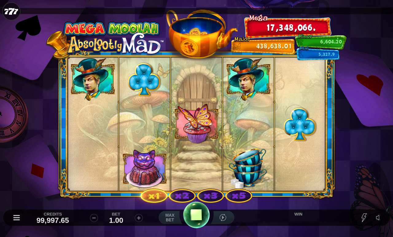 Absolootly Mad Mega Moolah Mad Hatter symbols on the reels