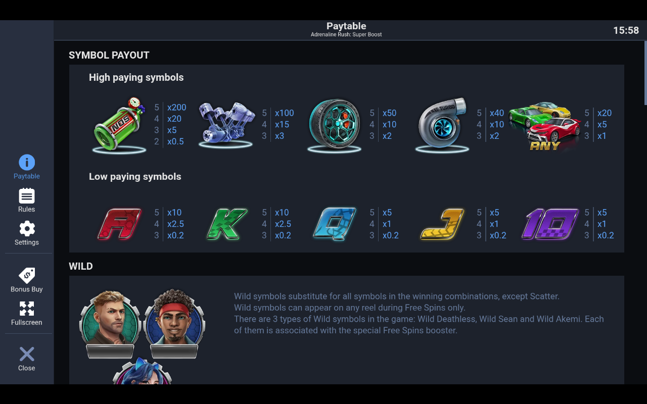 Adrenaline Rush Super Boost information screen