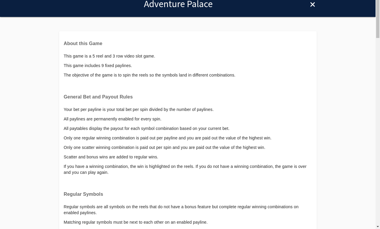 Adventure Palace free spins rules