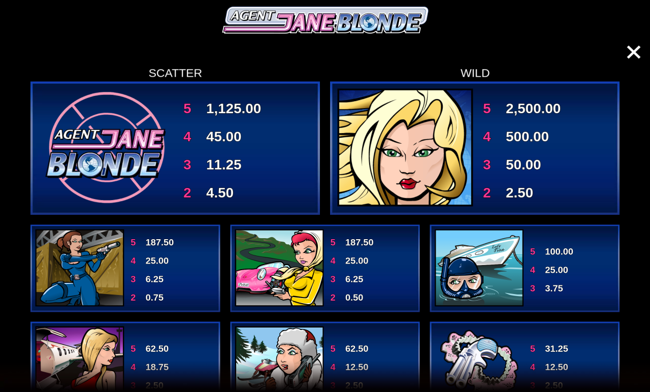 Agent Jane Blonde information screen