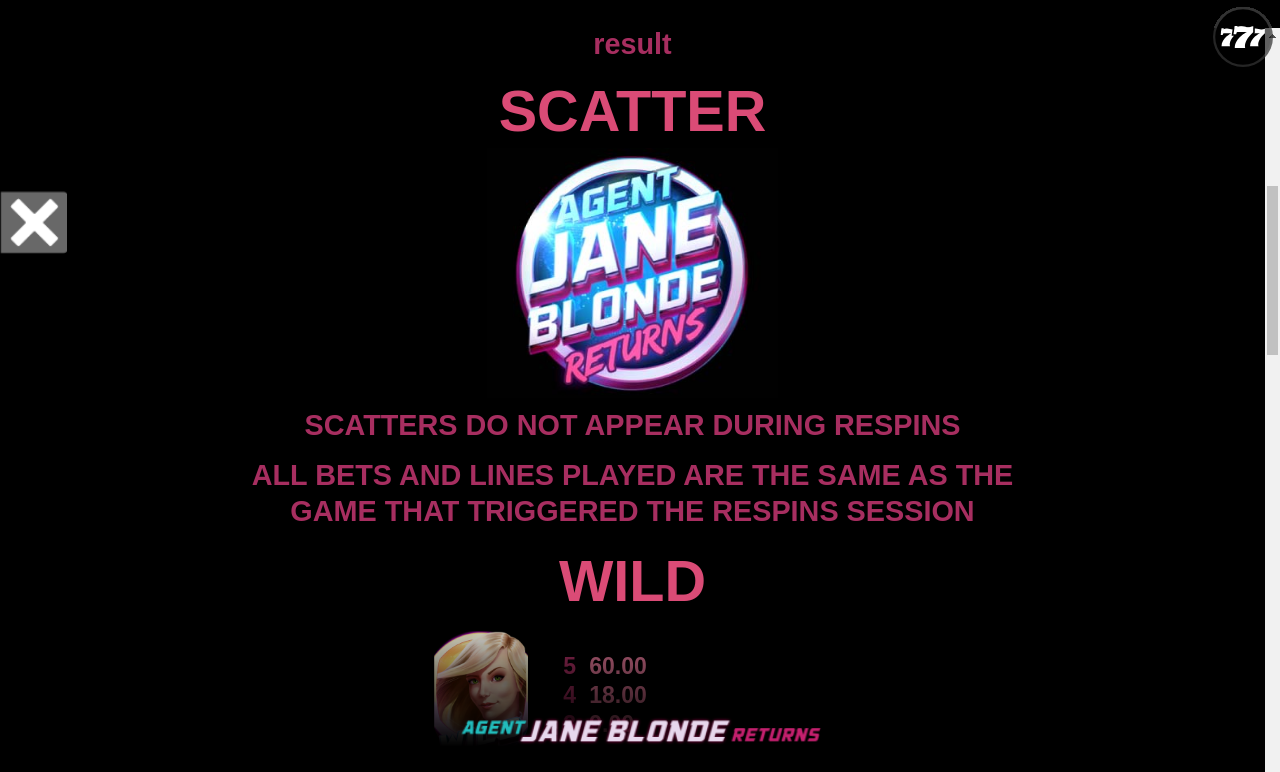 Agent Jane Blonde Returns information screen