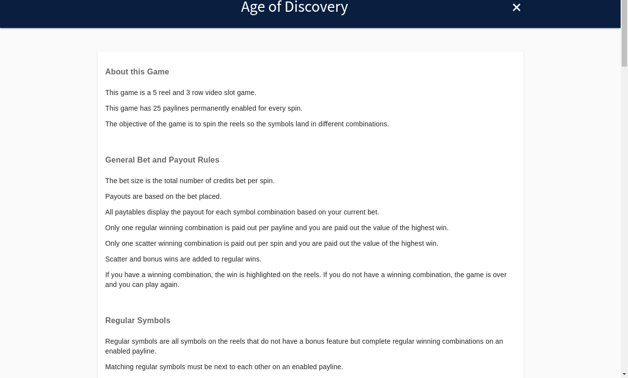 Age of Discovery information screen