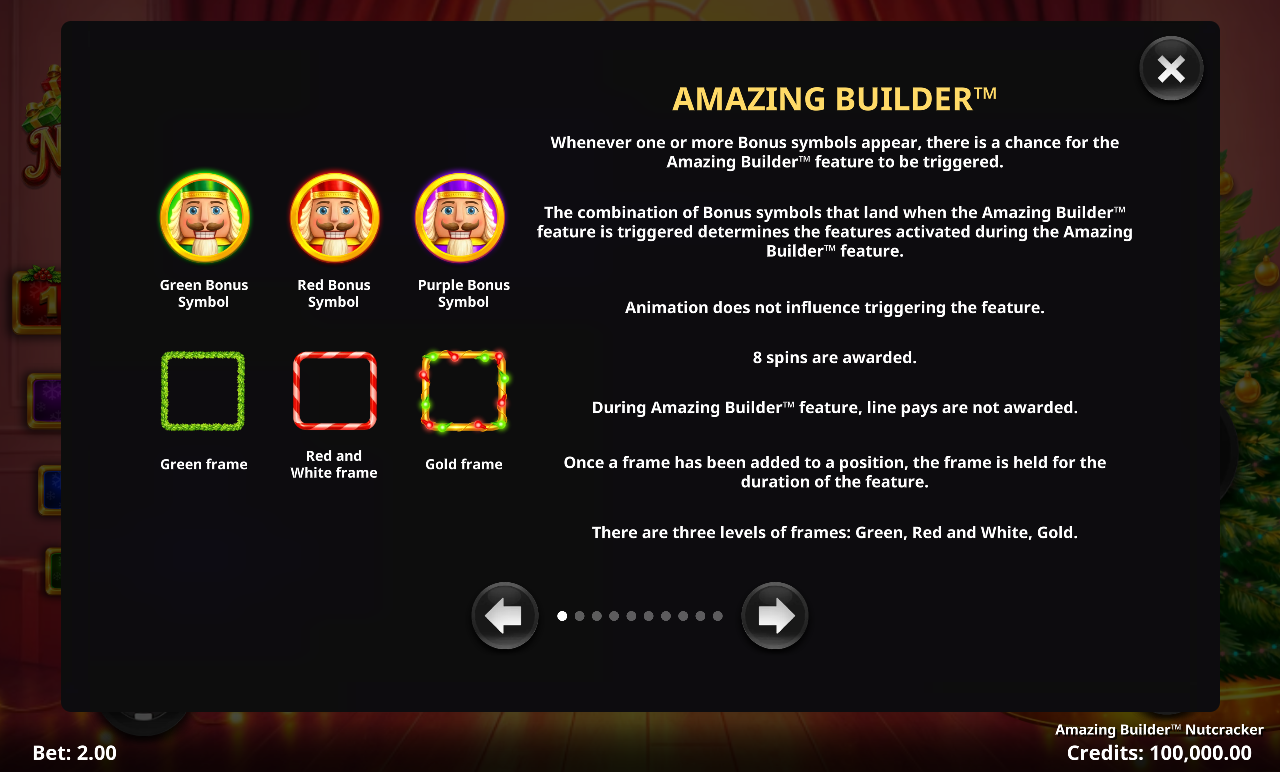 Amazing Builder Nutcracker information screen