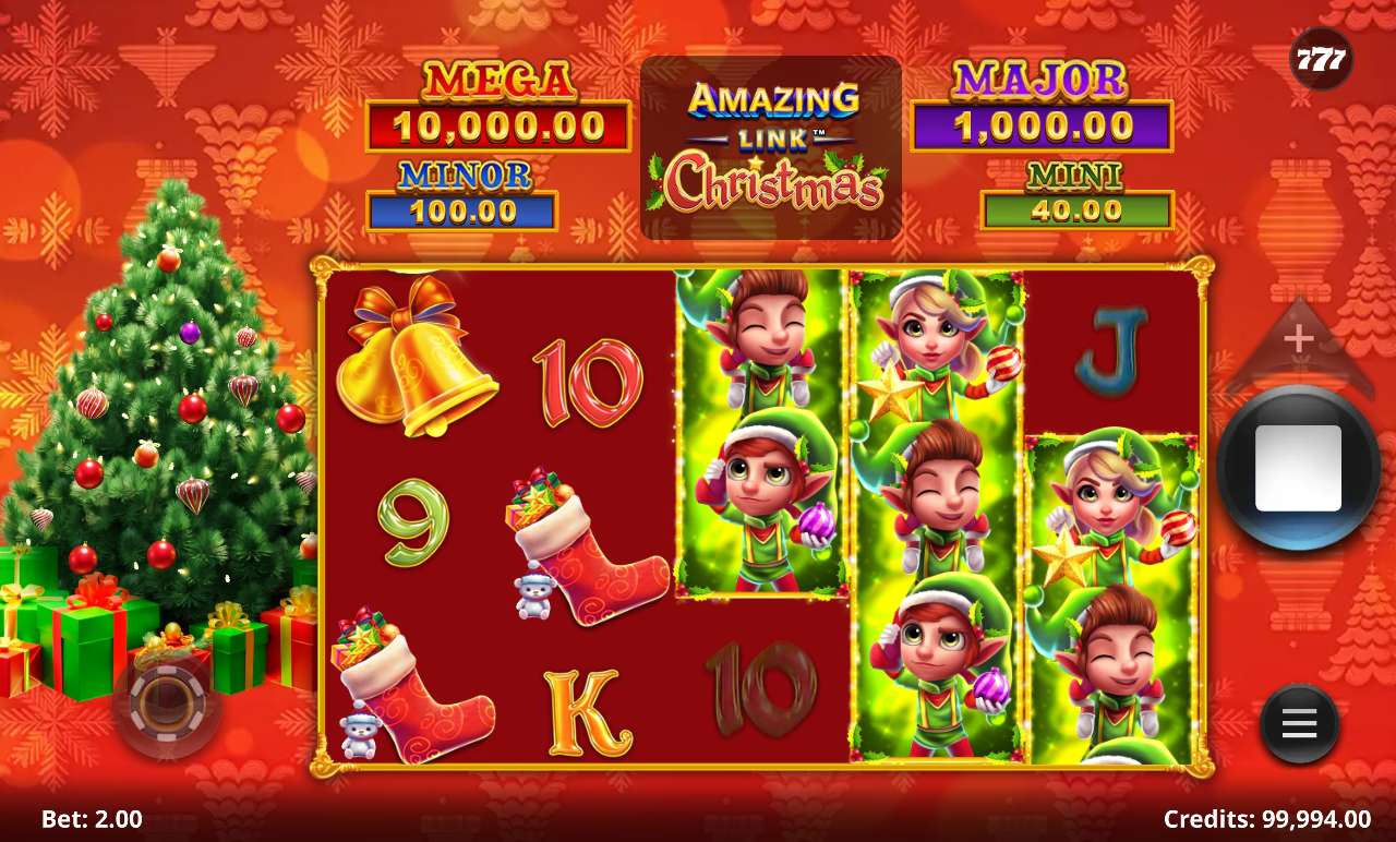 Amazing Link Christmas gameplay showing a full reel of Elves wild symbols