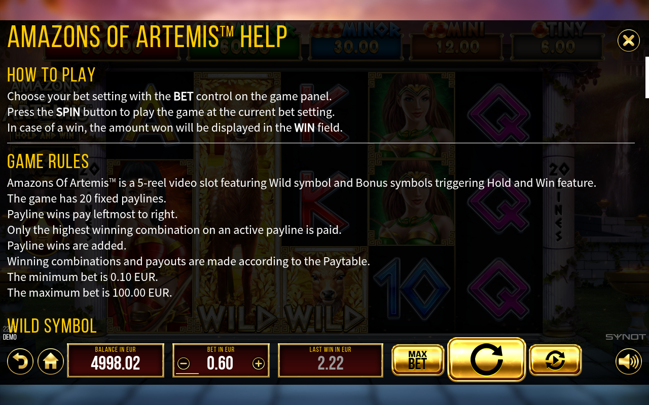 Amazons of Artemis information screen