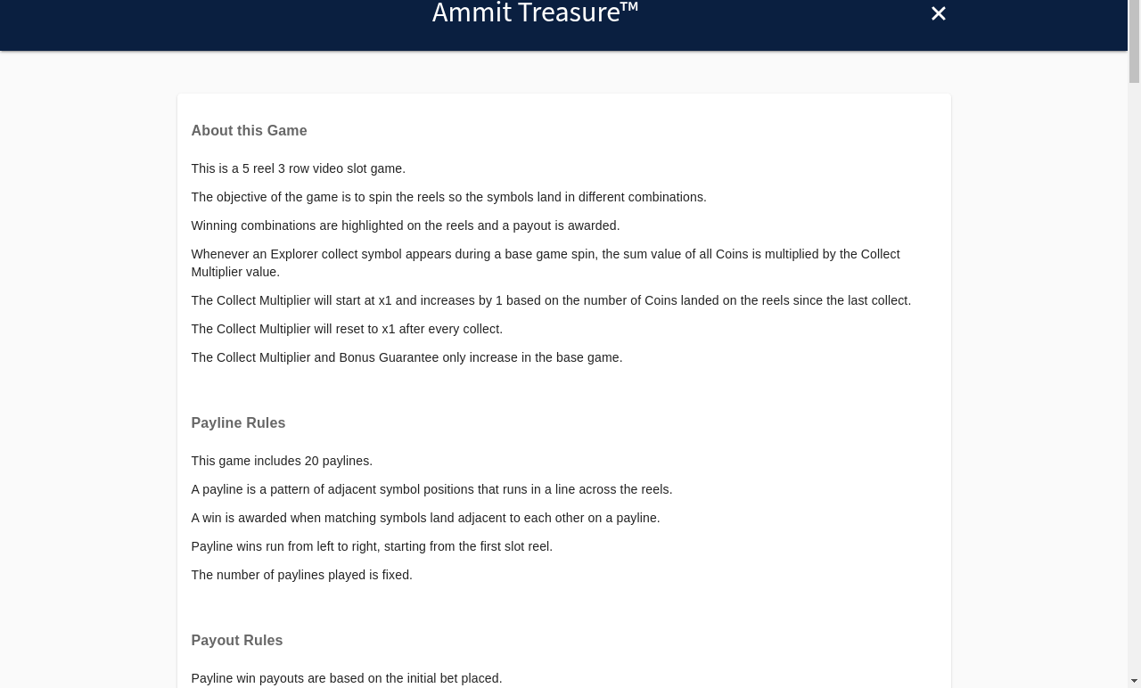 Ammit Treasure information screen