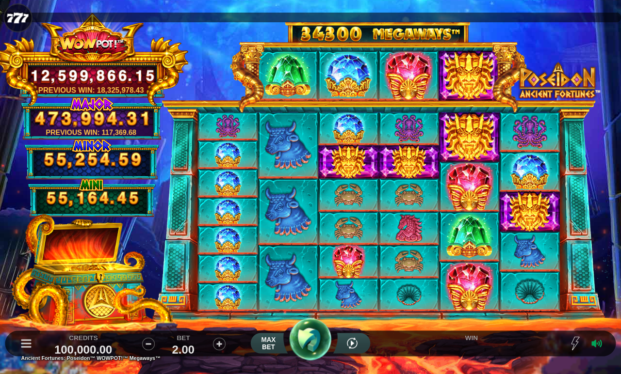Ancient Fortunes: Poseidon WOWPOT! MEGAWAYS base game