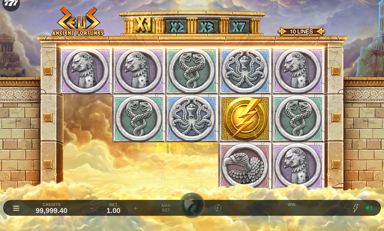 Ancient Fortunes Zeus gameplay with Free Spins symbols