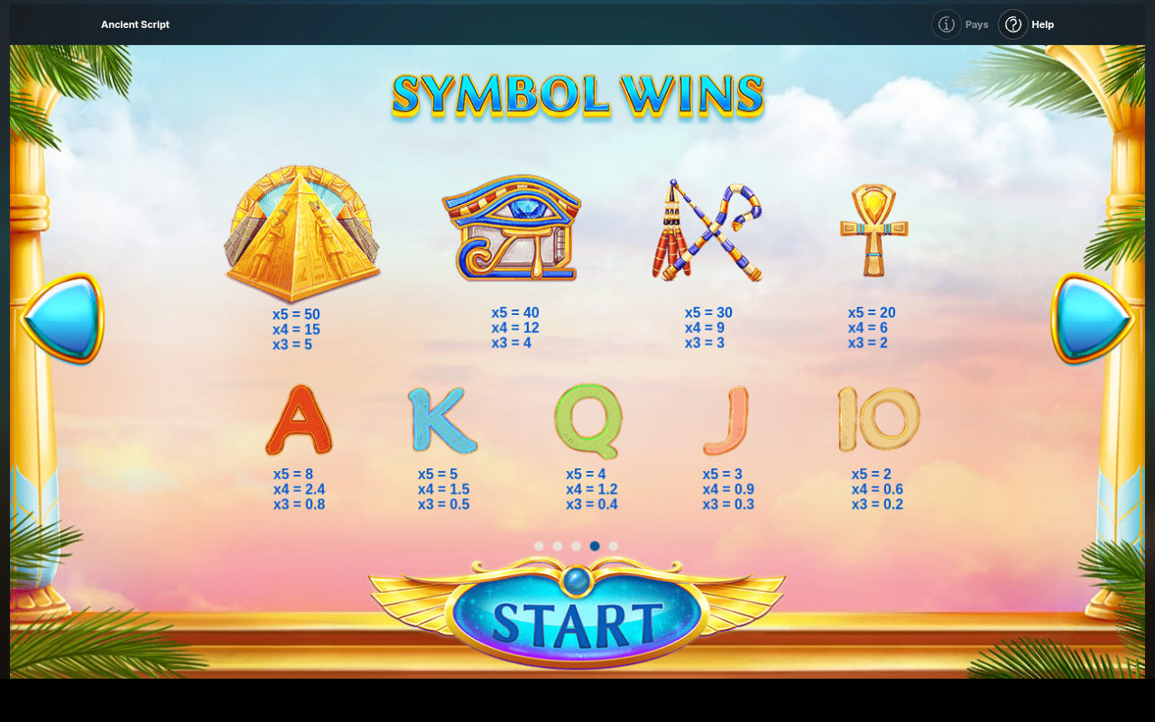 Ancient Script information screen