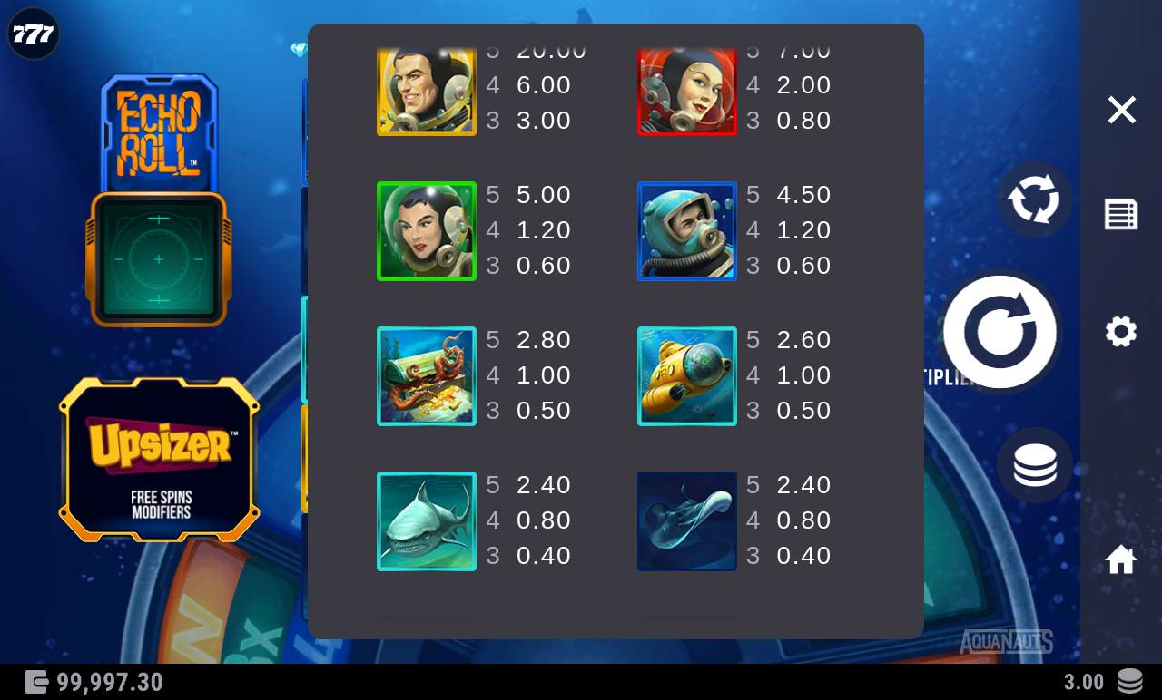 Aquanauts information screen