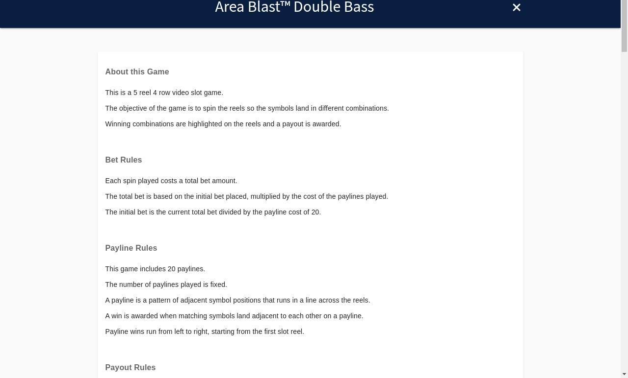 Area Blast Double Bass information screen
