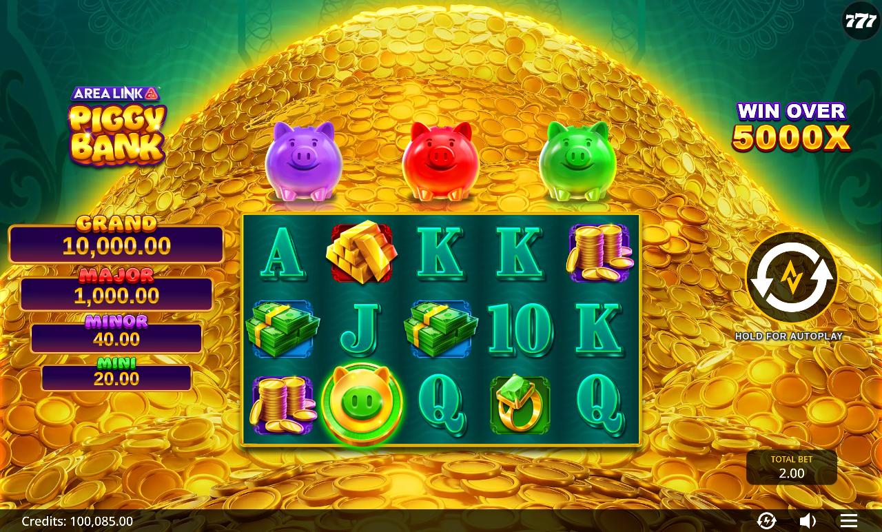 Area Link Piggy Bank gameplay with wilds on the reels
