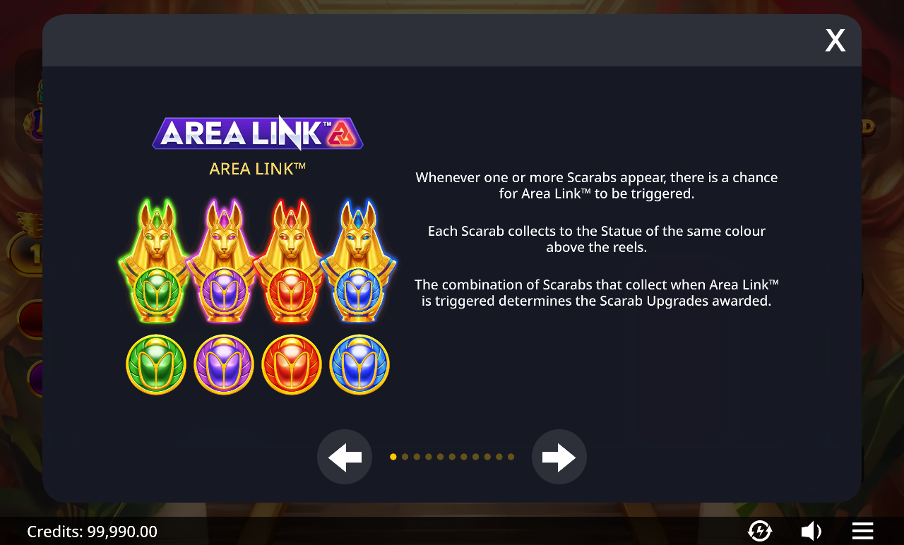 Area Link Scarab Riches information screen