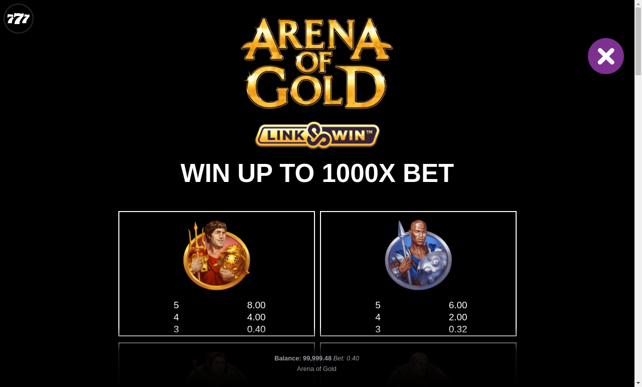 Arena of Gold information screen