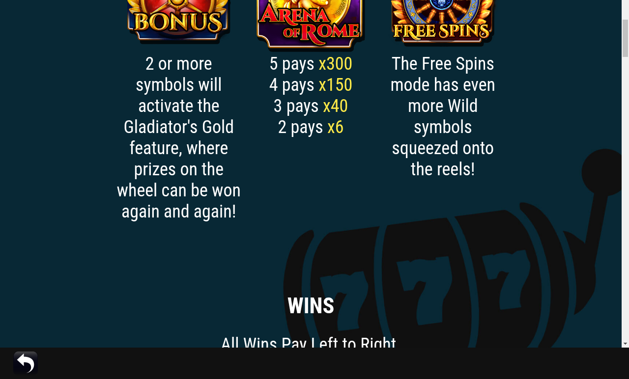 Arena Of Rome information screen