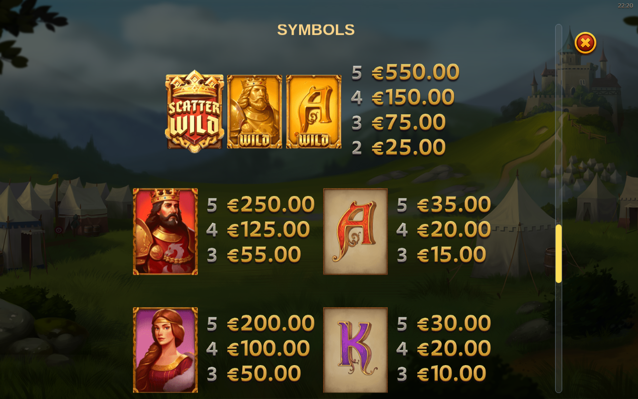 Arthur's Fortune wild payouts information screen
