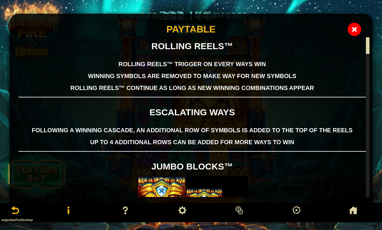 Asgardian Fire information screen