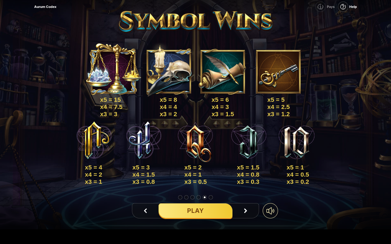 Aurum Codex information screen