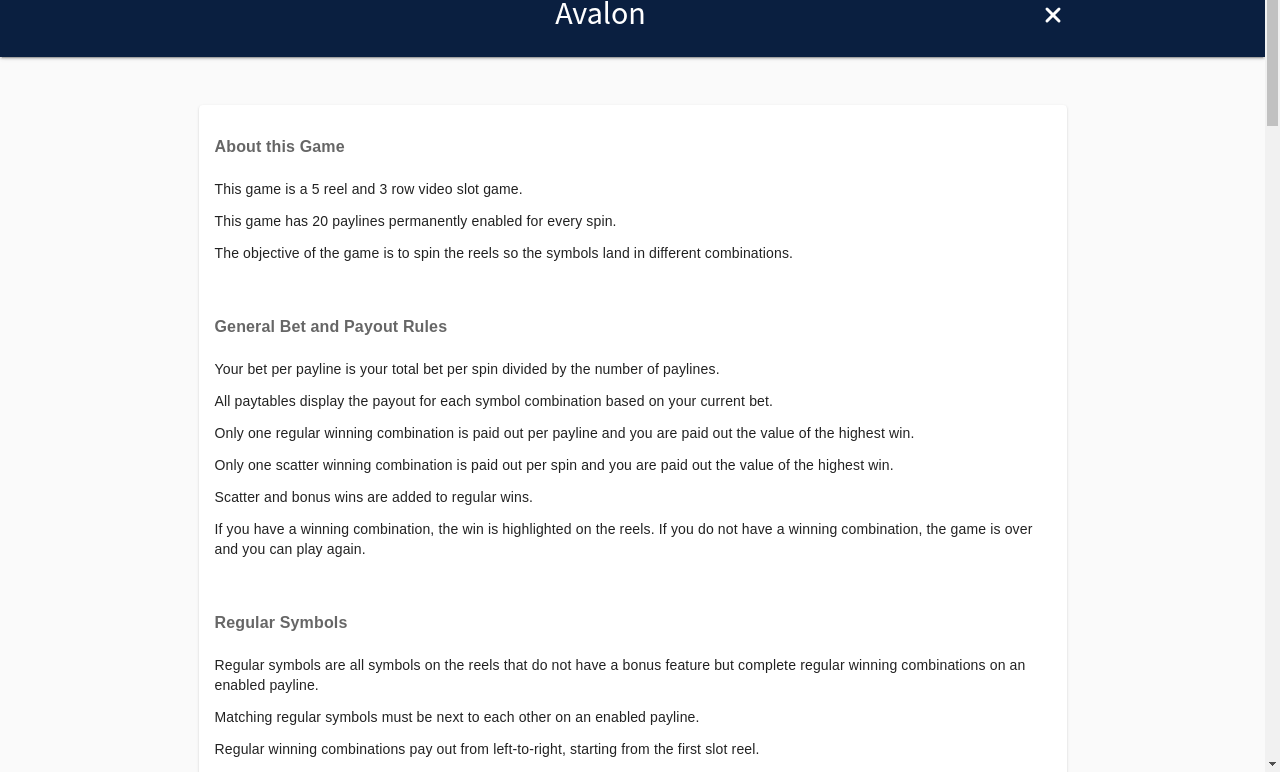 Avalon information screen