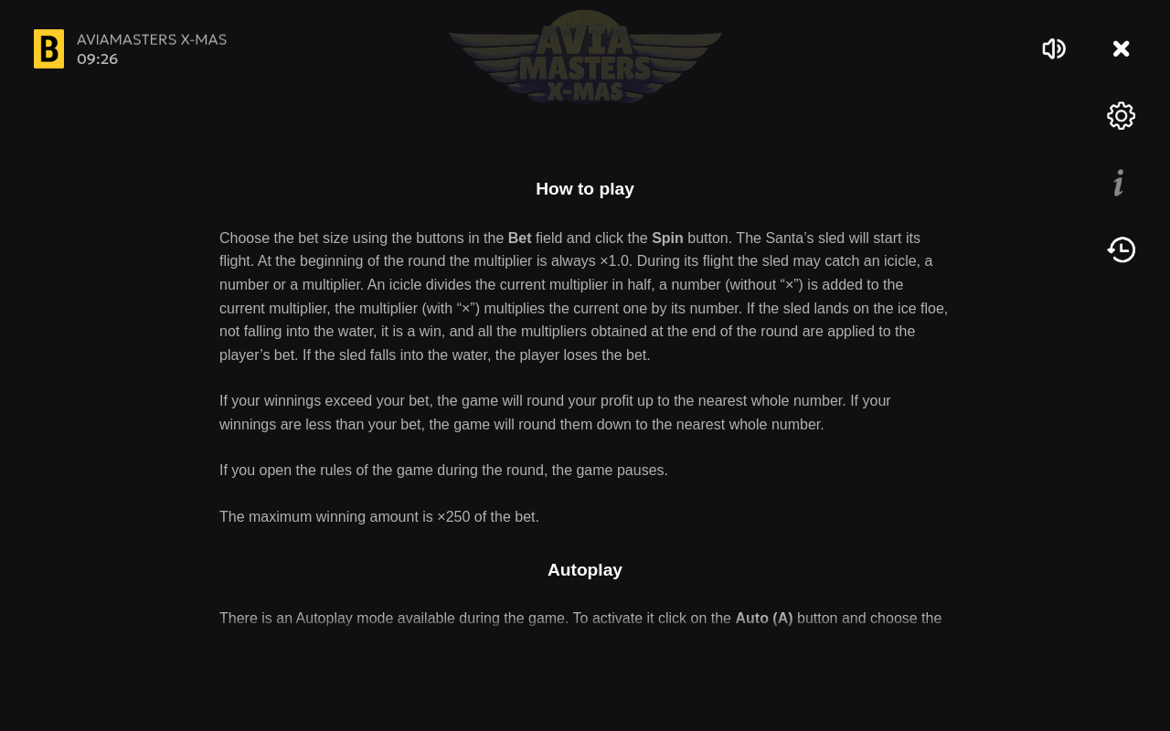 Aviamasters X-mas rules screen explaining icicles, numbers and multipliers