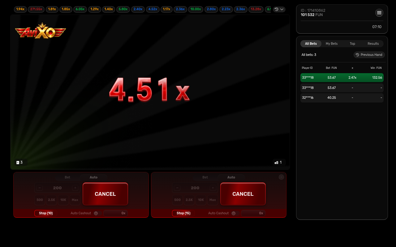 Avixo gameplay with rising multiplier