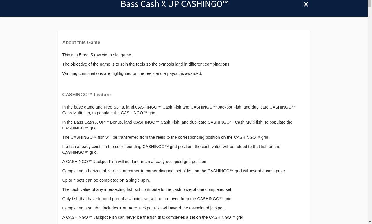 Bass Cash X UP CASHINGO information screen
