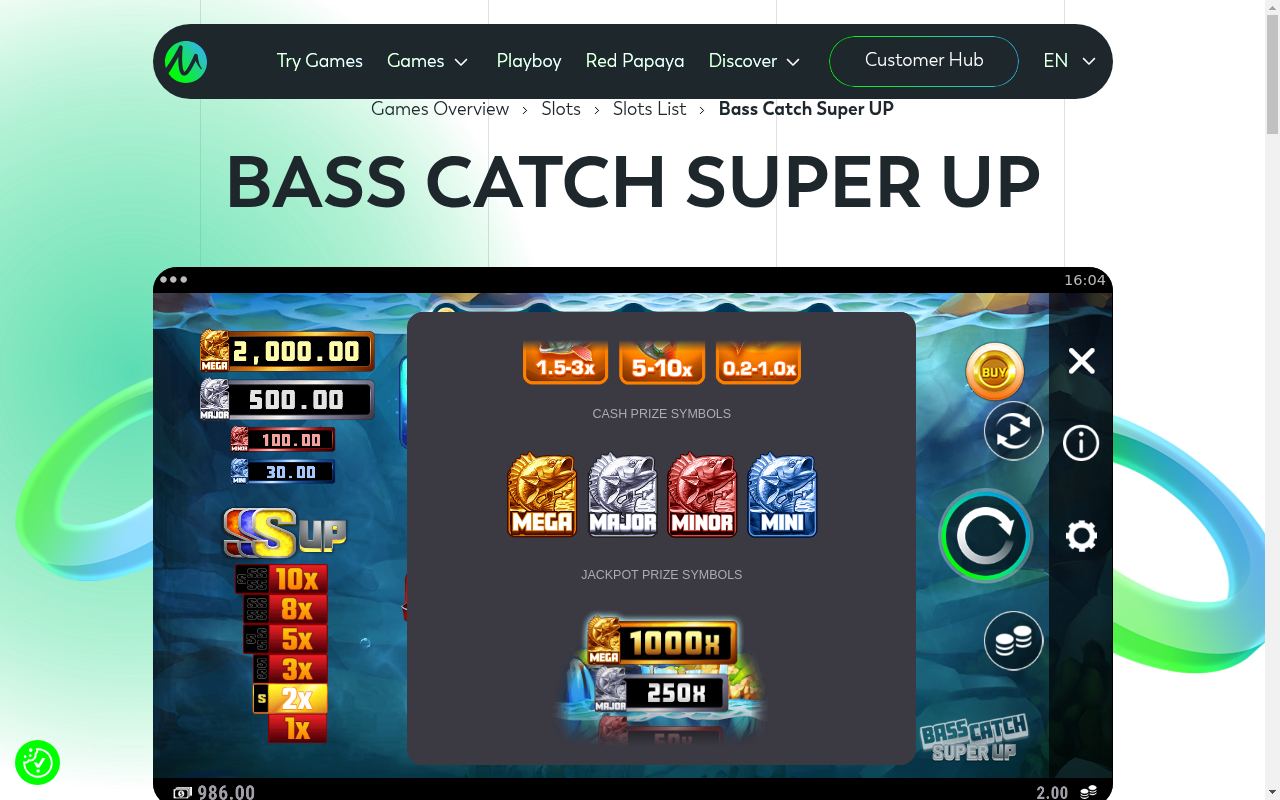 Bass Catch SUPER UP cash and jackpot prize symbols