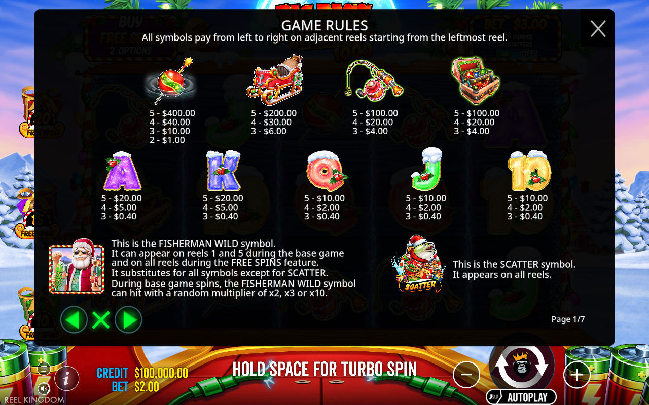Big Bass Christmas Blast 1000 information screen