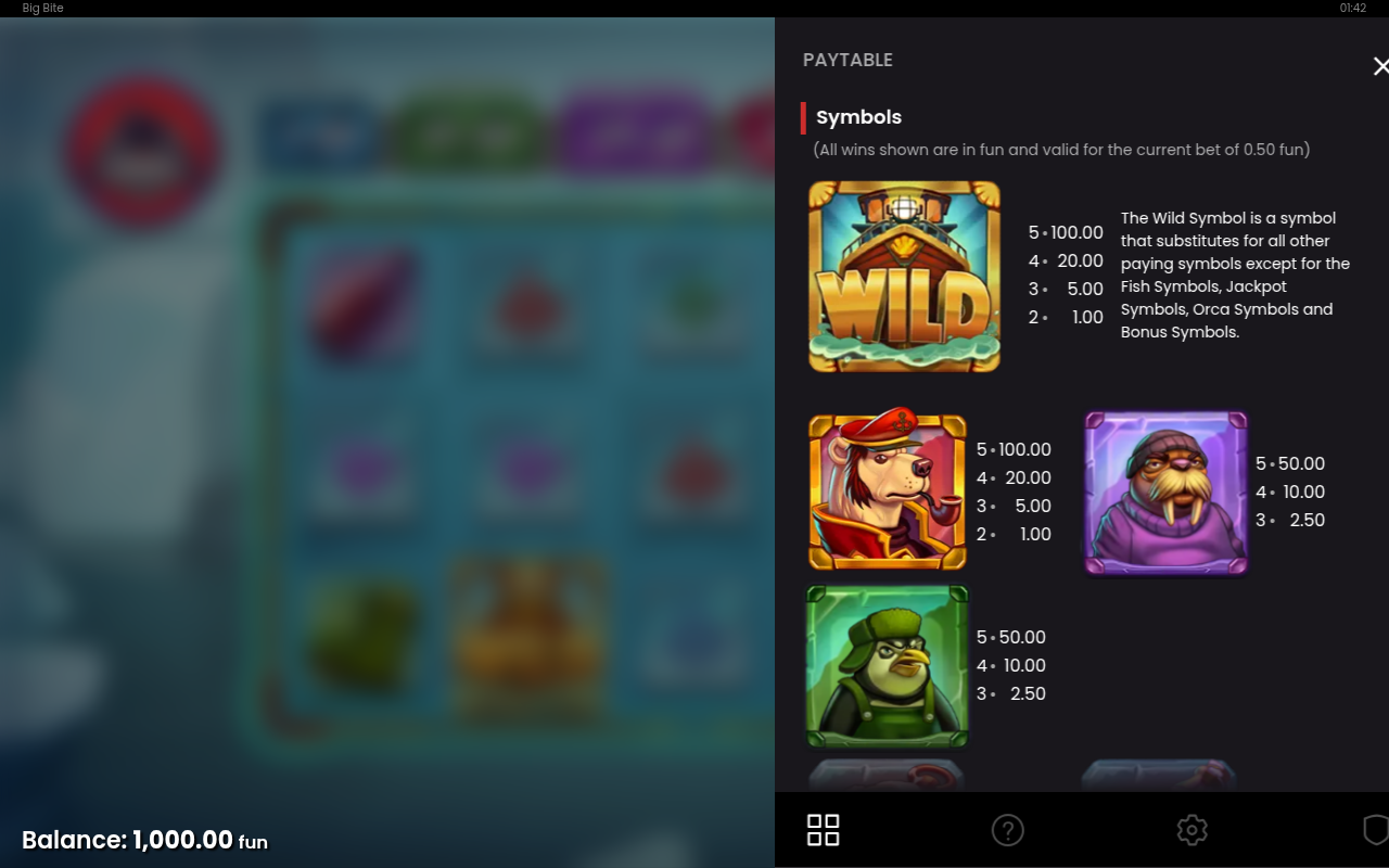 Big Bite information screen