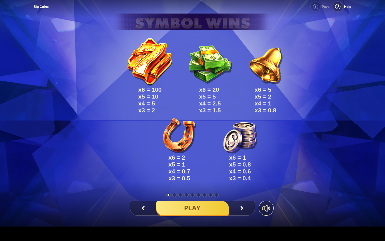 Big Gains information screen