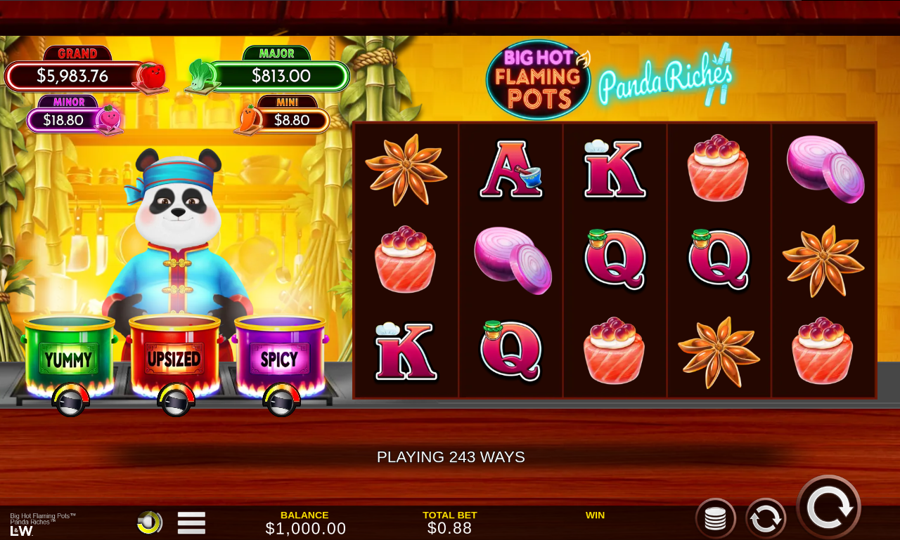 Big Hot Flaming Pots Panda Riches base game