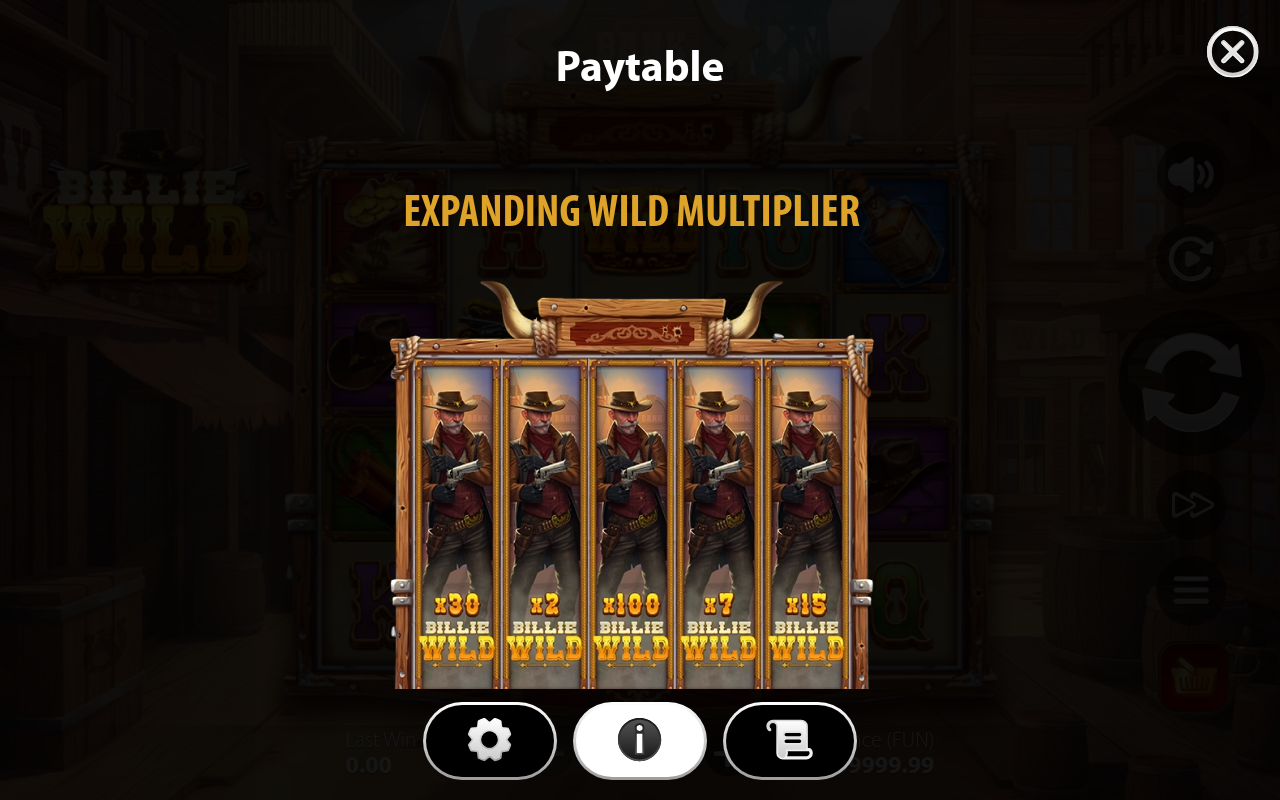 Billie Wild information screen
