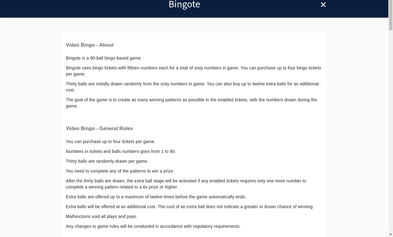 Bingote bonus features information