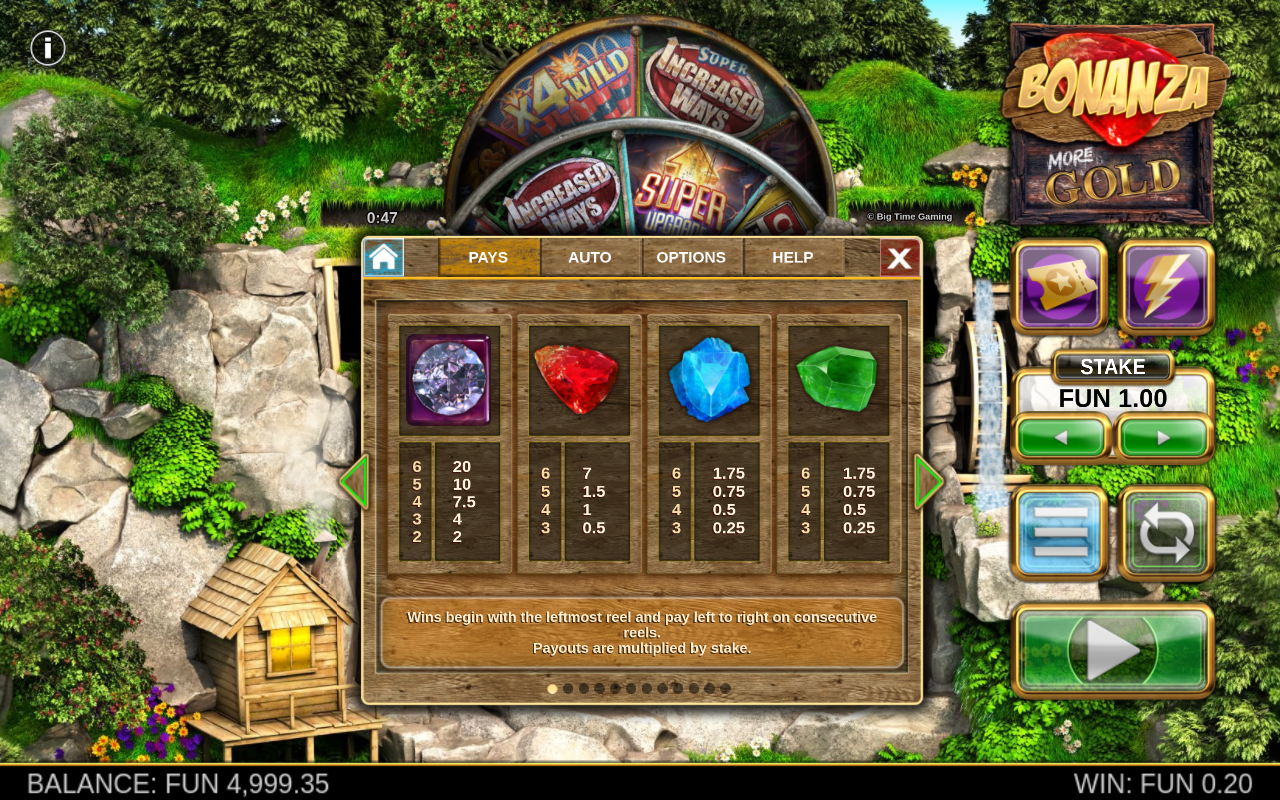 Bonanza More Gold information screen