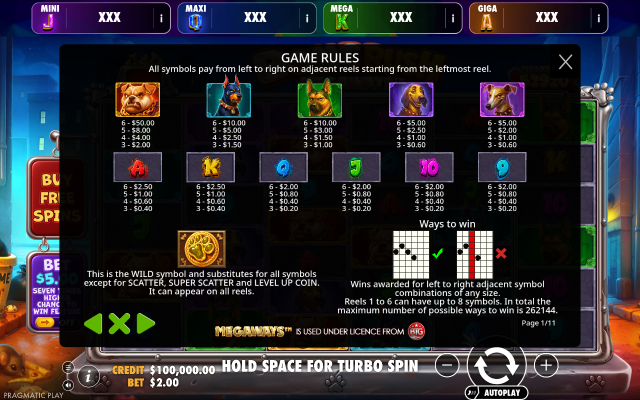 Bone Rush Megaways - Oranje Jackpot ways to win information screen