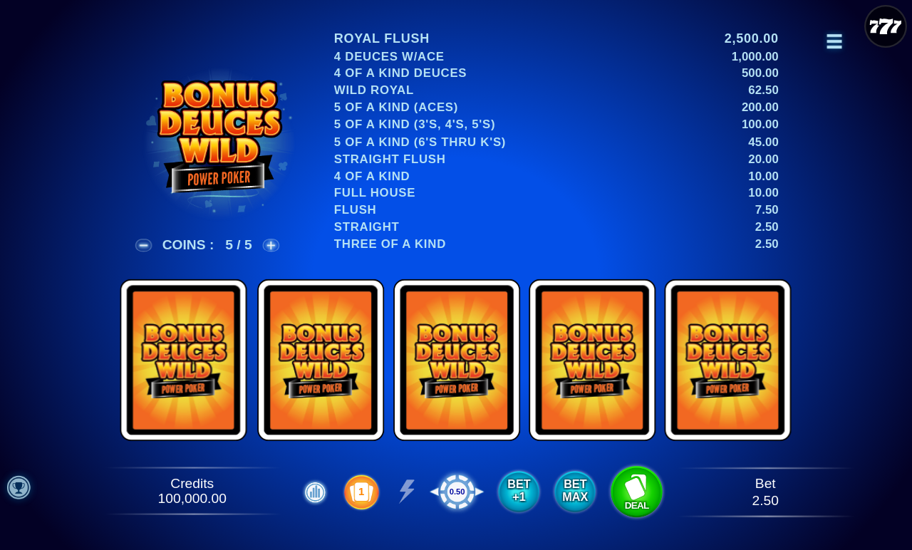 Bonus Deuces Wild - Power Poker base game