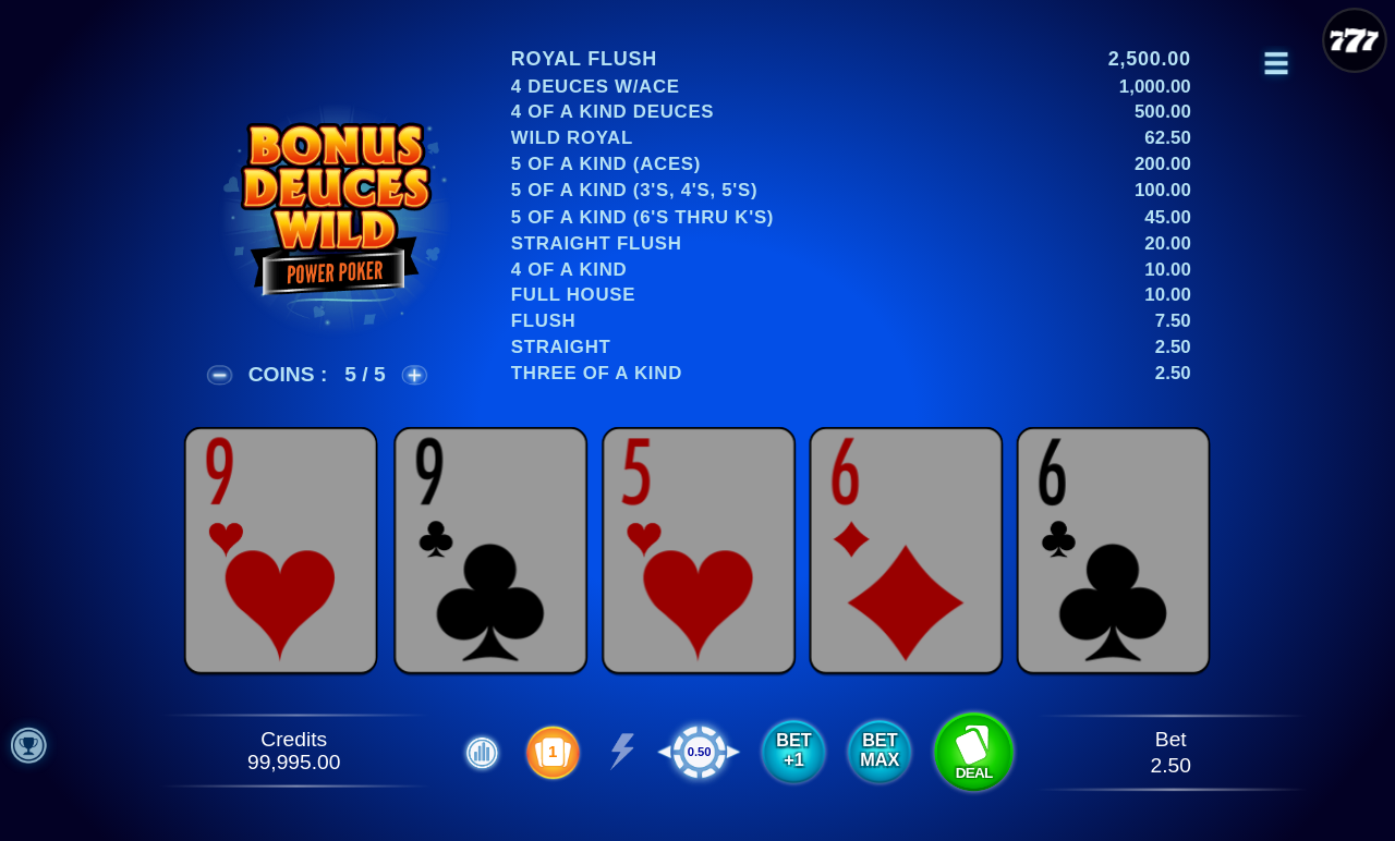 Bonus Deuces Wild - Power Poker information screen