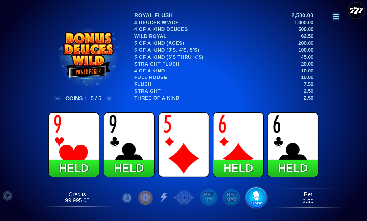 Bonus Deuces Wild - Power Poker gameplay